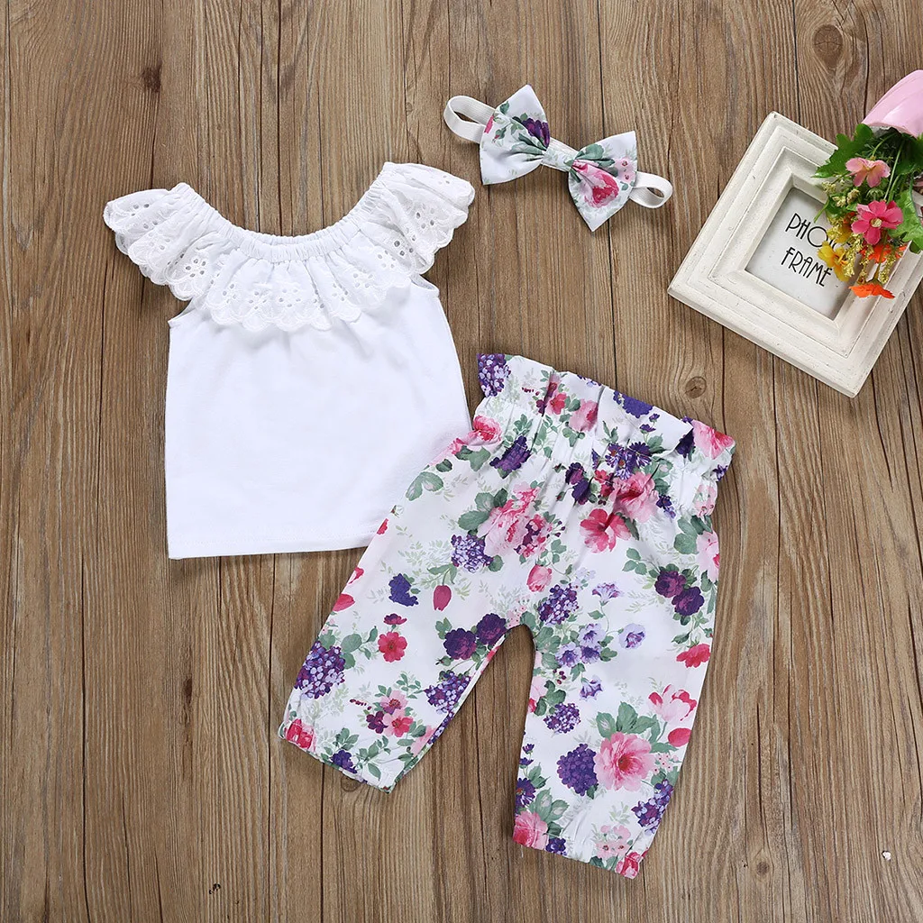 Newborn Kids Baby Girls Outfits Clothes Sleeveless Shirt Tops+Floral Pants+Headband Set bebek giyim 2019 New girl summer clothes
Newborn Kids Baby Girls Outfits Clothes Sleeveless Shirt Tops+Floral Pants+Headband Set bebek giyim 2019 New girl summer clothes