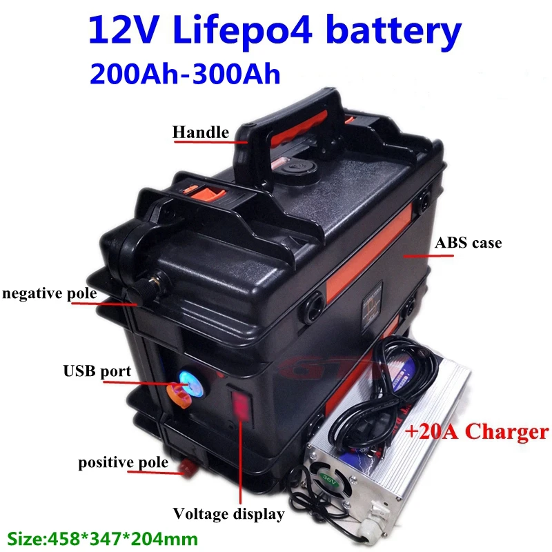 Portable 12V 300Ah 250Ah 280Ah 200Ah Lifepo4 lithium battery 12V BMS for trolling motor motorhome solar system RV+20A charger
Portable 12V 300Ah 250Ah 280Ah 200Ah Lifepo4 lithium battery 12V BMS for trolling motor motorhome solar system RV+20A charger