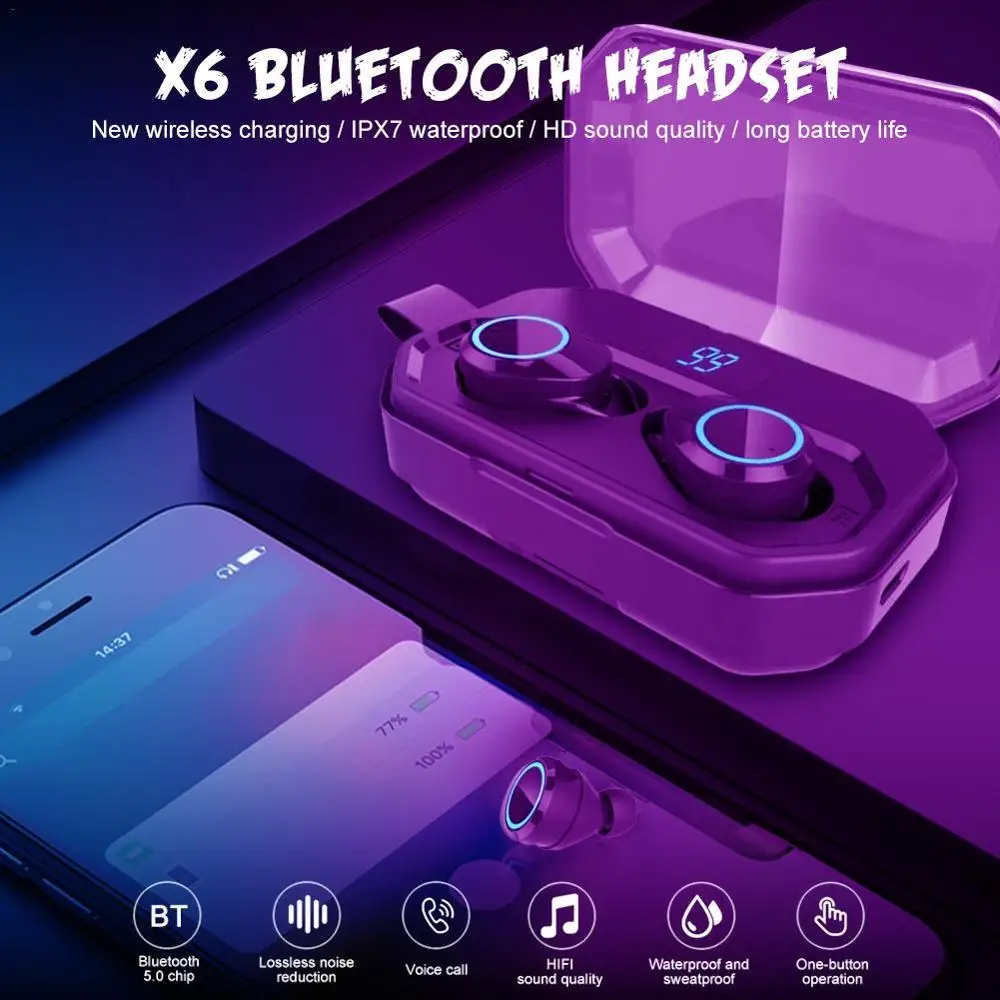 X6 Pro TWS Bluetooth Earphone IPX7 Waterproof Wireless Earbud Hifi 3D Stereo Headset with MiC 4000mAh LED Power Display PK G02
X6 Pro TWS Bluetooth Earphone IPX7 Waterproof Wireless Earbud Hifi 3D Stereo Headset with MiC 4000mAh LED Power Display PK G02