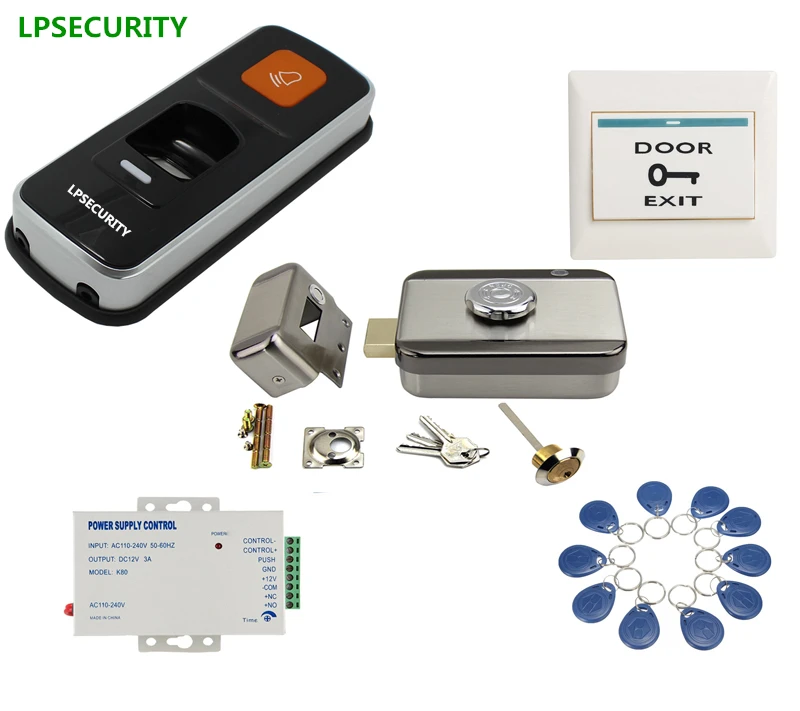 LPSECURITY standalone fingerprint RFID access control reader electric wooden steel gate door MUTE lock kit with 10 tags
LPSECURITY standalone fingerprint RFID access control reader electric wooden steel gate door MUTE lock kit with 10 tags