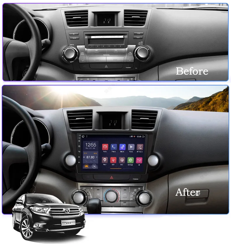 Excellent 2G RAM 32G ROM Car Radio Stereo Multimedia GPS Navigation Player for Toyota highlander 2009-2014 Android 8.1 3