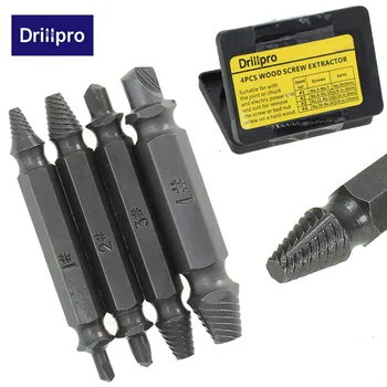 Drillpro 4PCS/Set Double Side Damaged Screw Extractor Drill Bits Out Remover Bolt