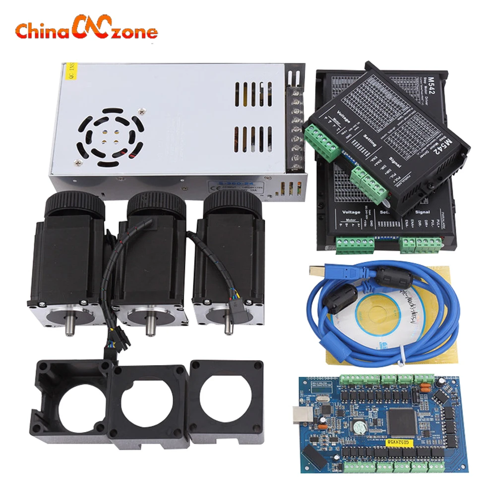 CNC MACH3 USB Kit 3pcs Nema 23 Stepper Motor 57HS76 3A + 3pcs M542 Driver+ Interface Board+Power Supply
CNC MACH3 USB Kit 3pcs Nema 23 Stepper Motor 57HS76 3A + 3pcs M542 Driver+ Interface Board+Power Supply