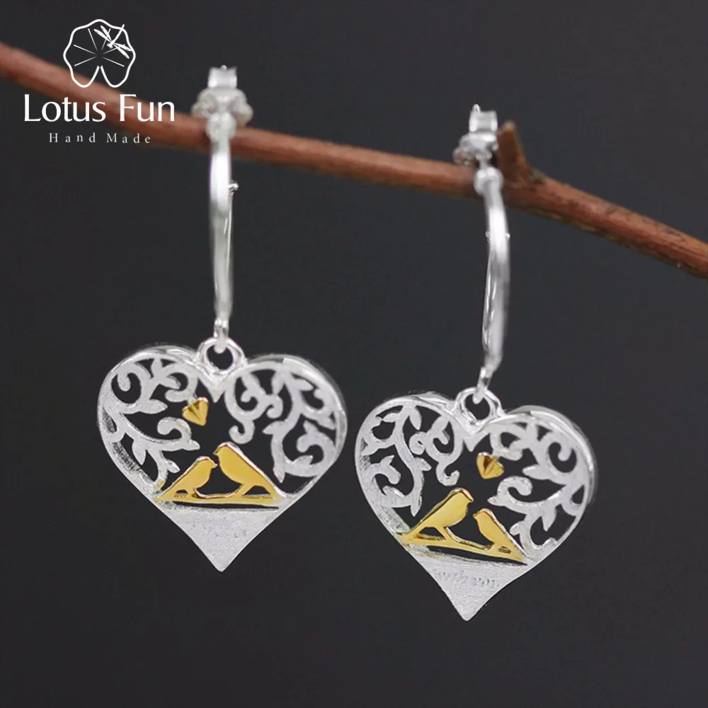 Lotus Fun Real 925 Sterling Silver Handmade Fine Jewelry Romantic Bird in Love Heart Shape Drop Earrings without Chain for Women
Lotus Fun Real 925 Sterling Silver Handmade Fine Jewelry Romantic Bird in Love Heart Shape Drop Earrings without Chain for Women