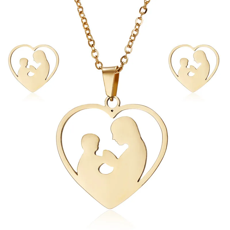 Fashion Gold Stainless Steel Mother Hold Child Necklace Sets Earrings Jewelry Sets For Women Mother's Day Gift Jewelry
Fashion Gold Stainless Steel Mother Hold Child Necklace Sets Earrings Jewelry Sets For Women Mother's Day Gift Jewelry