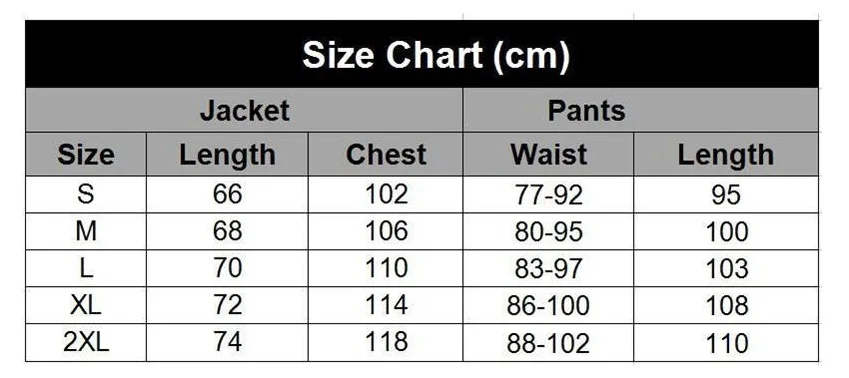 Ghillie Suit Size Chart