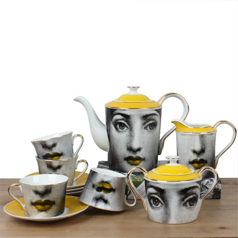 Italy Fornasetti Cup Bone China Coffee Cup Set Coffee Milk Jug Retro Sugar Cans Porcelain Tea Pot Set Vintage Teaware Home Decor
Italy Fornasetti Cup Bone China Coffee Cup Set Coffee Milk Jug Retro Sugar Cans Porcelain Tea Pot Set Vintage Teaware Home Decor