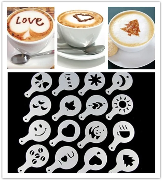 16Pcs Fashion Cappuccino Coffee Barista Stencils Template Strew Flowers Pad Duster Spray
16Pcs Fashion Cappuccino Coffee Barista Stencils Template Strew Flowers Pad Duster Spray
