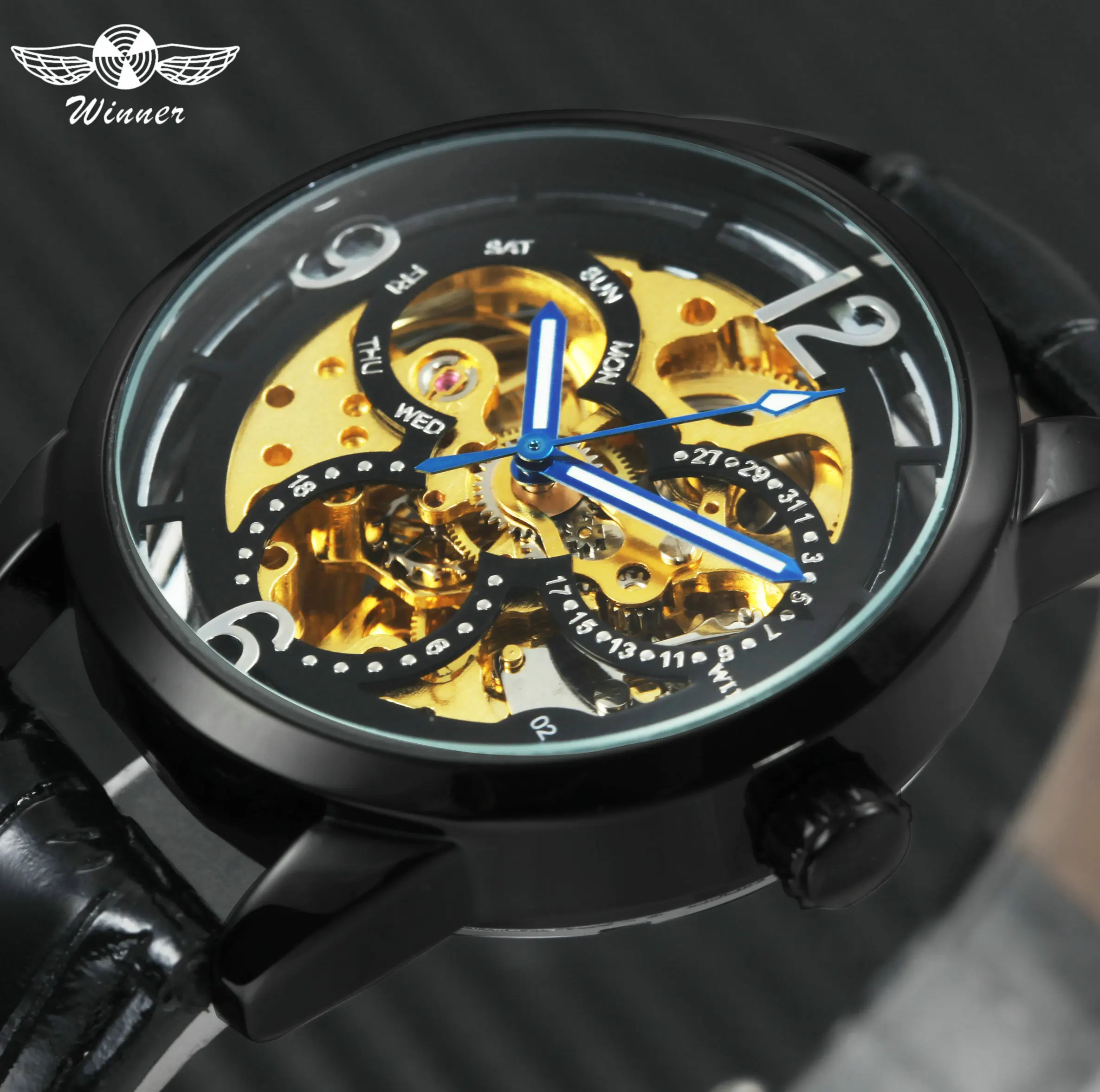 WINNER Official Casual Automatic Mechanical Watch Men Gold Skeleton Dial Leather Strap Fashion Mens Watches Top Brand Luxury
WINNER Official Casual Automatic Mechanical Watch Men Gold Skeleton Dial Leather Strap Fashion Mens Watches Top Brand Luxury