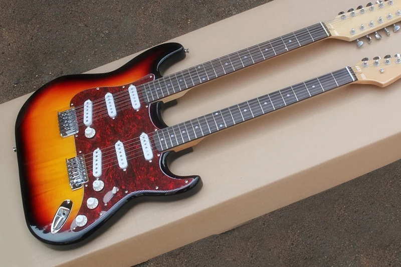Wholesale 12+6 Strings Sunburst Double Neck Electric Guitar with Red Pearl Pickguard,3S Pickups,offering customized services
Wholesale 12+6 Strings Sunburst Double Neck Electric Guitar with Red Pearl Pickguard,3S Pickups,offering customized services