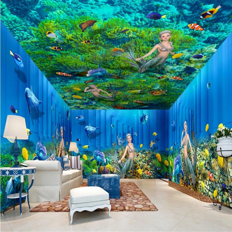 

beibehang Underwater World Mermaid photo wallpaper for walls 3 d Swan Lake 3D mural wall paper home decor wall-paper flooring
