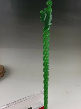 Exquisite China manual Carved Hollow-out Green jade hairpin dragon Statue
Exquisite China manual Carved Hollow-out Green jade hairpin dragon Statue