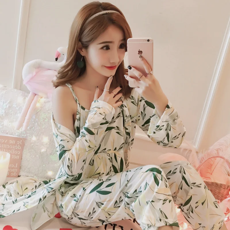 3PCS Sexy Pajama Sets for Women 2019 Autumn fashion Long Sleeve Robes Pyjama Sleepwear Loungewear Home Clothes Homewear 3 Pieces
3PCS Sexy Pajama Sets for Women 2019 Autumn fashion Long Sleeve Robes Pyjama Sleepwear Loungewear Home Clothes Homewear 3 Pieces