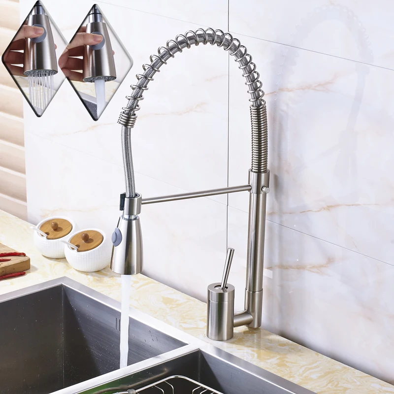 Brushed Nickel Spring Pull Down Sprayer Kithen Sink Faucet Single Lever Deck Mounted Bathroom Hot and cold Kitchen Mixer Taps
Brushed Nickel Spring Pull Down Sprayer Kithen Sink Faucet Single Lever Deck Mounted Bathroom Hot and cold Kitchen Mixer Taps