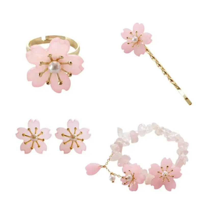 Pink Cherry blossoms Jewelry Pearl Acrylic Flower Hair pins Rings Earrings Pink Crystal Stone Bead Bracelets Girl Sweet gift
Pink Cherry blossoms Jewelry Pearl Acrylic Flower Hair pins Rings Earrings Pink Crystal Stone Bead Bracelets Girl Sweet gift