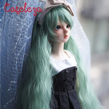 

Cateleya bjd doll wig sd doll hair 1/3/4/6 points oblique bangs bubble face curly hair peacock green goddess doll wig