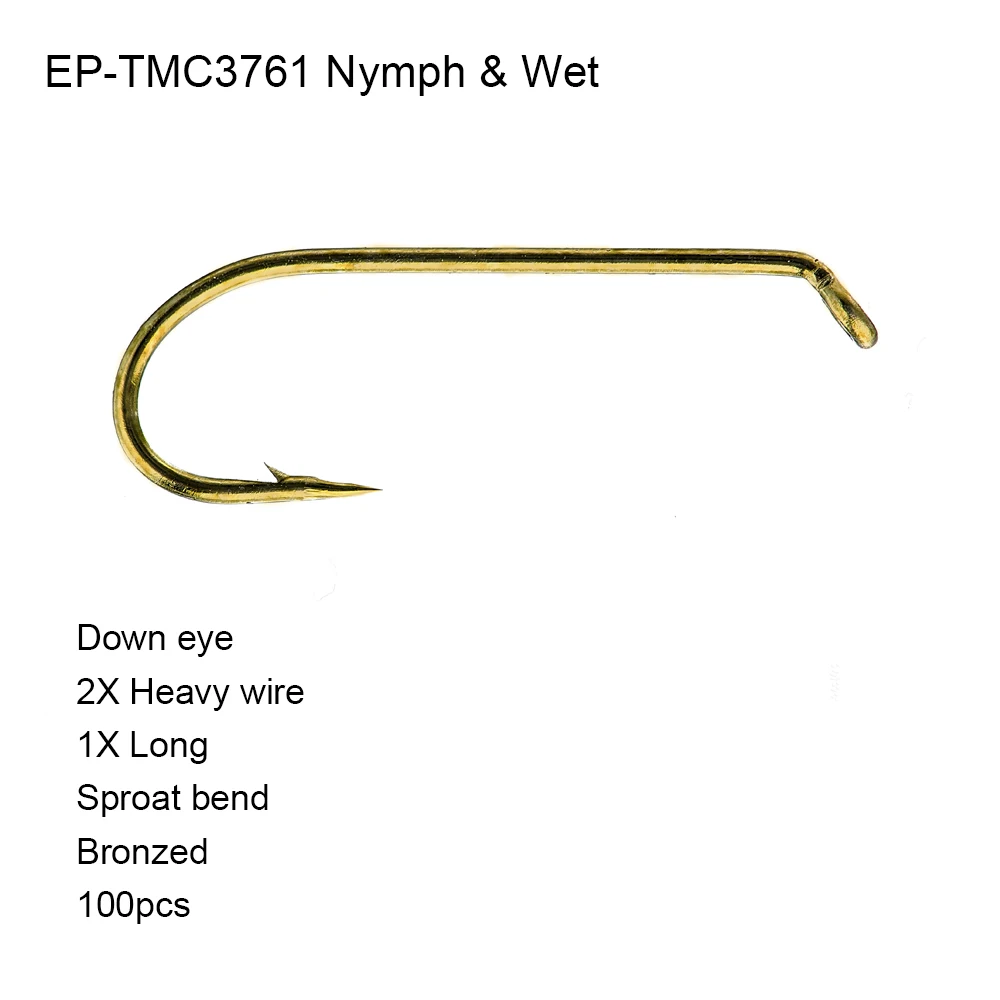 Eupheng 100pcs EP-TMC3761 Wet And Nymph Fishing Hook Bronze Color 2X Heavy 1X Long Sproat Bend Quality Fly Fish Hooks
Eupheng 100pcs EP-TMC3761 Wet And Nymph Fishing Hook Bronze Color 2X Heavy 1X Long Sproat Bend Quality Fly Fish Hooks