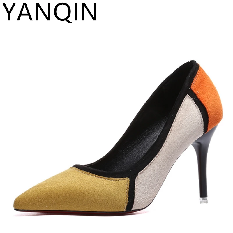 Фото YANQIN Spring And Autumn Women'S Shoes 2018 New Woman Pointed Shallow Mouth Colorblock High Heels Fashion Sexy Female | Обувь