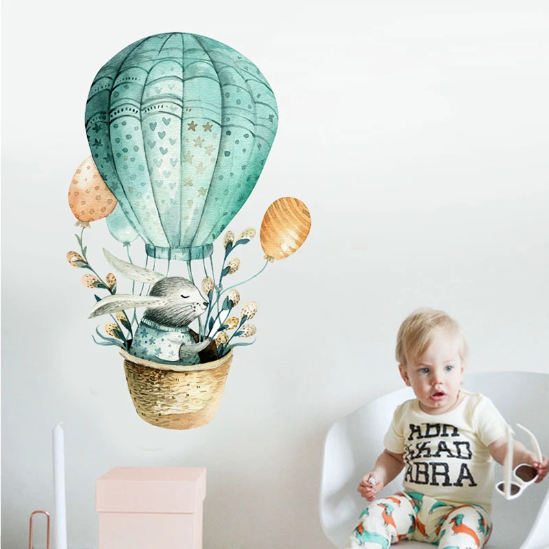 Cartoon wall sticker kids room decoration Rabbit hot air balloon home decor nordic style Watercolor painting Baby room diy art
Cartoon wall sticker kids room decoration Rabbit hot air balloon home decor nordic style Watercolor painting Baby room diy art