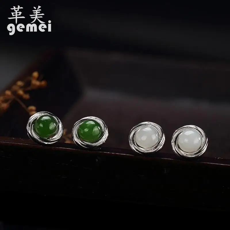 Gemei Retro High-quality 925 Sterling Silver Chinese Style Jewelry Thread Circle With Natural Stone Stud Earrings For Women
Gemei Retro High-quality 925 Sterling Silver Chinese Style Jewelry Thread Circle With Natural Stone Stud Earrings For Women