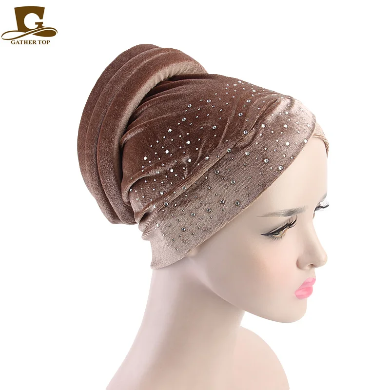 New Women Muslim Stretch Turban Hat rhinestone Velvet Hair Loss Head Scarf Wrap Women Winter Hat
New Women Muslim Stretch Turban Hat rhinestone Velvet Hair Loss Head Scarf Wrap Women Winter Hat