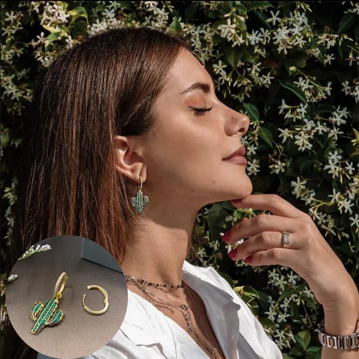 New Fashion Personality Asymmetric Green Cactus Cubic Zirconia Hoop Earrings for Women Female Party Dress Jewelry KE013
New Fashion Personality Asymmetric Green Cactus Cubic Zirconia Hoop Earrings for Women Female Party Dress Jewelry KE013