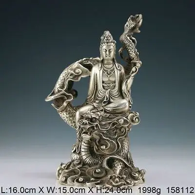 Elaborate Chinese Vintage Handwork Tibetan Silver Dragon Kwan-yin Auspicious Statue
Elaborate Chinese Vintage Handwork Tibetan Silver Dragon Kwan-yin Auspicious Statue