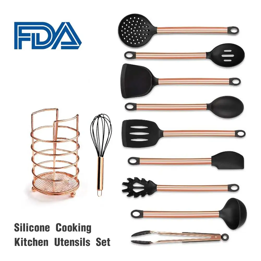11pcs Copper Plated Handle Silicone Kitchenware Nonstick Cooking