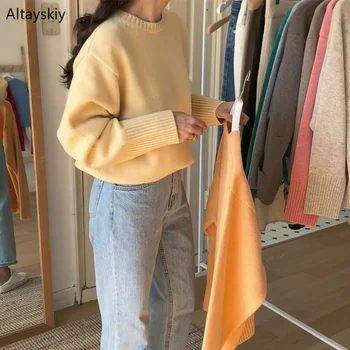 Pullovers Women Solid O-Neck Warm Simple Elegant Students Korean Style Leisure Female Loose Kawaii Womens High Quality Pullover
Pullovers Women Solid O-Neck Warm Simple Elegant Students Korean Style Leisure Female Loose Kawaii Womens High Quality Pullover