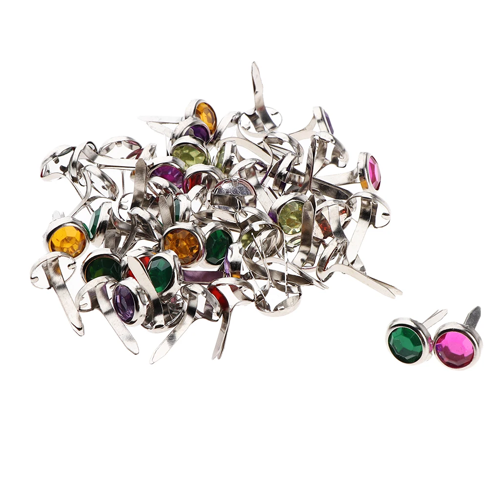 50x Mini Round Rhinestone Head 7mm Metal Brad Paper Fastener Embellishments for Kids Card Making Scrapbooking Art Crafts