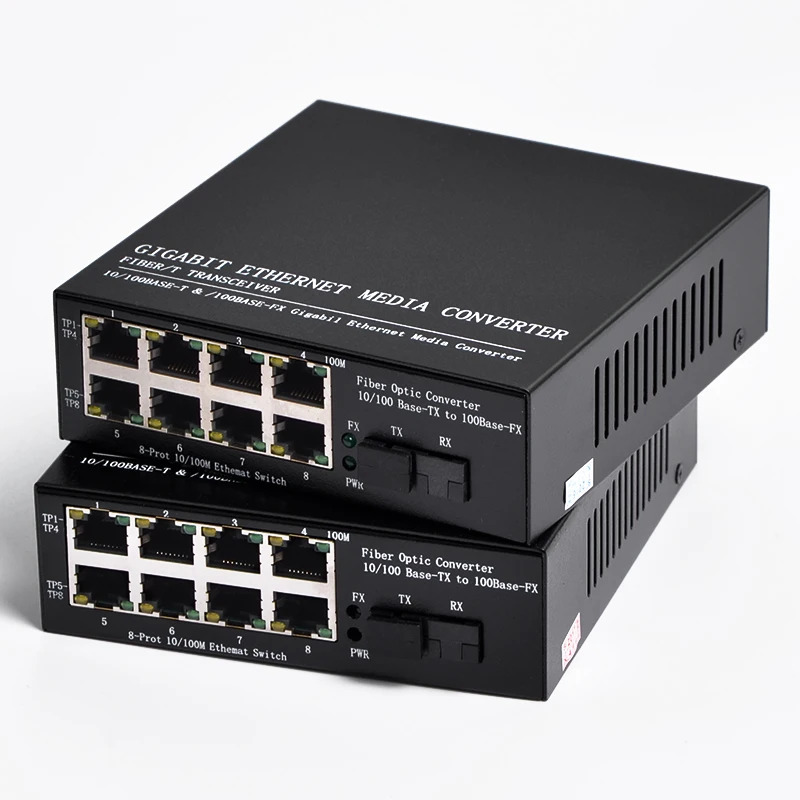 2pcs 1 Pair 10/100M 8 RJ45 1 SC Singlemode Single Fiber Optical Media Converter 25KM for HD Camera
2pcs 1 Pair 10/100M 8 RJ45 1 SC Singlemode Single Fiber Optical Media Converter 25KM for HD Camera