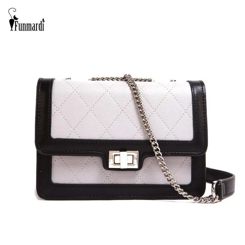 

FUNMARDI Fashion Lock Quilted Bags Crossbody PU Leather Women Bag Chain Shoulder Bags For Women Panelled Small Flap Bag WLHB1944
