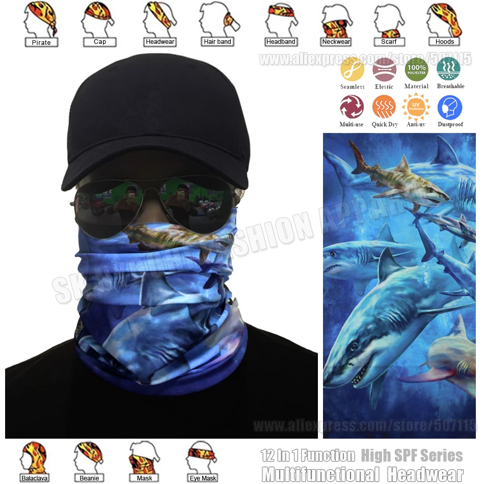 High Quality New 3D Ocean Shark Prints SPF Multifunctional Seamless Bandana Fishing Tubular Scarf Balaclava Sunscreen Magic Hood
High Quality New 3D Ocean Shark Prints SPF Multifunctional Seamless Bandana Fishing Tubular Scarf Balaclava Sunscreen Magic Hood