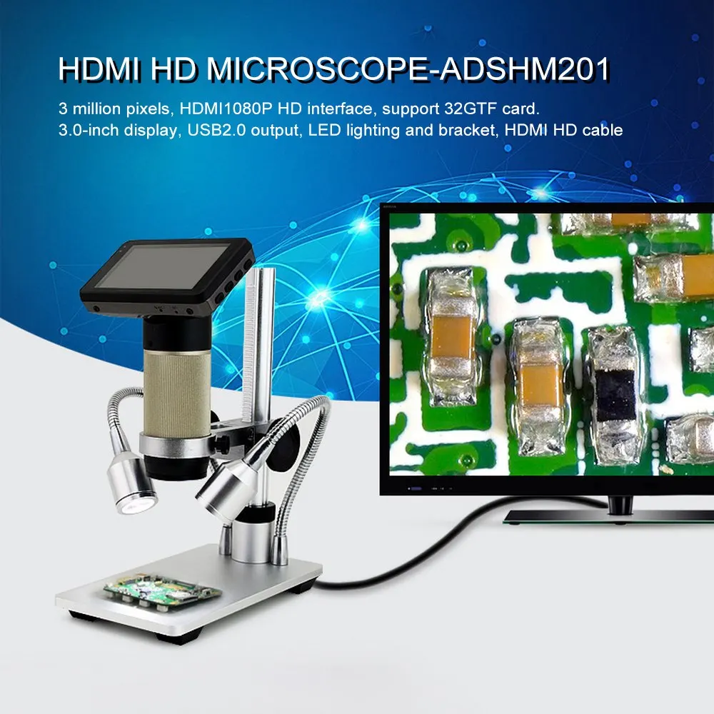 Digital Microscope 3 Mega Pixel HD Sensor HDMI Long Object USB Microscope for Phone Jewelry BGA Watch Repair Soldering Tool
Digital Microscope 3 Mega Pixel HD Sensor HDMI Long Object USB Microscope for Phone Jewelry BGA Watch Repair Soldering Tool