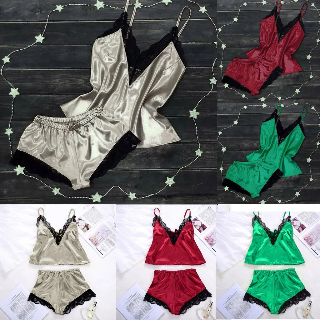 Female Satin Sling short Two-piece Lingerie Women Lace Babydoll Nightdress Sleepwear summer Underwear Set batas de casa mujer
Female Satin Sling short Two-piece Lingerie Women Lace Babydoll Nightdress Sleepwear summer Underwear Set batas de casa mujer