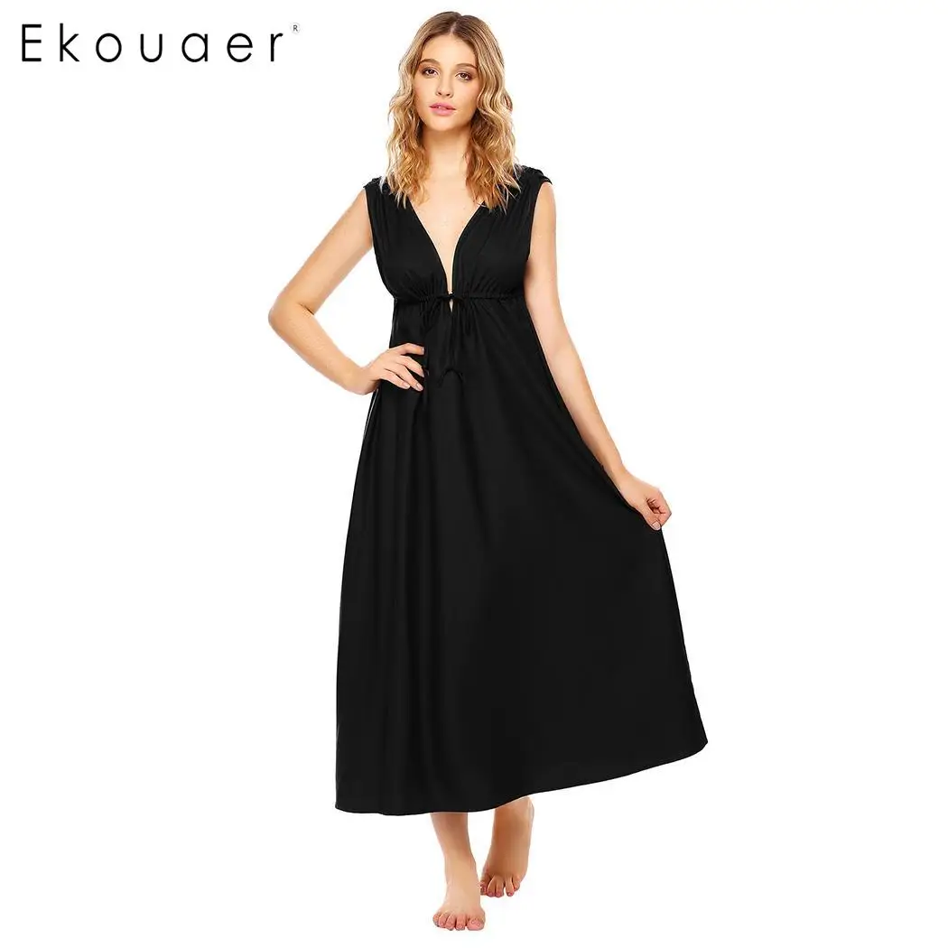 Ekouaer Women Elegant Nightgowns Deep V-Neck Sleeveless Solid Lace-Up Nighties Sleepwear Dress Female Night Dress Nightwear
Ekouaer Women Elegant Nightgowns Deep V-Neck Sleeveless Solid Lace-Up Nighties Sleepwear Dress Female Night Dress Nightwear