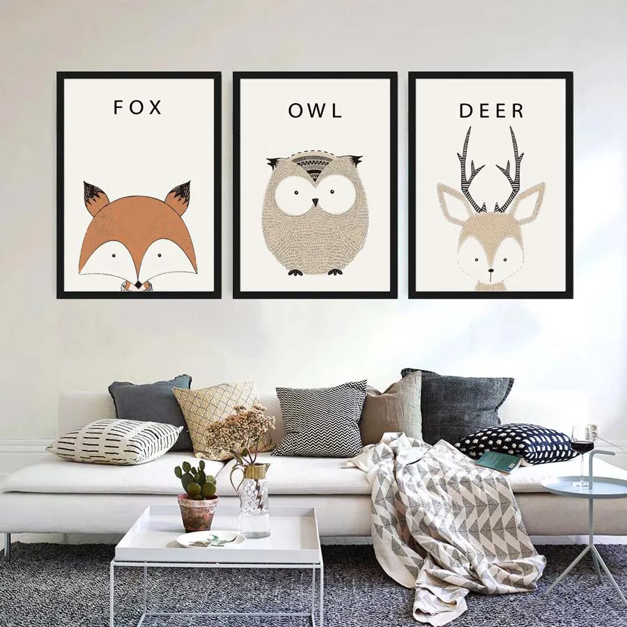 Cute-Cartoon-Animal-Fox-Lion-Bear-Canvas-Painting-Art-Print-Poster-Nursery-Wall-Picture-For-Kids (1)