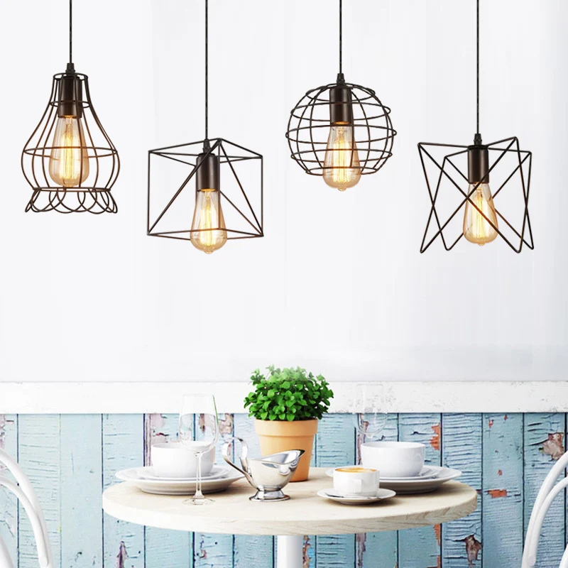 Vintage Black Metal Pendant Light Industrial Hanging Loft Pendant Lamp Retro Suspension Indoor Pendant Lights Bar Restaurant Dining Room (24)