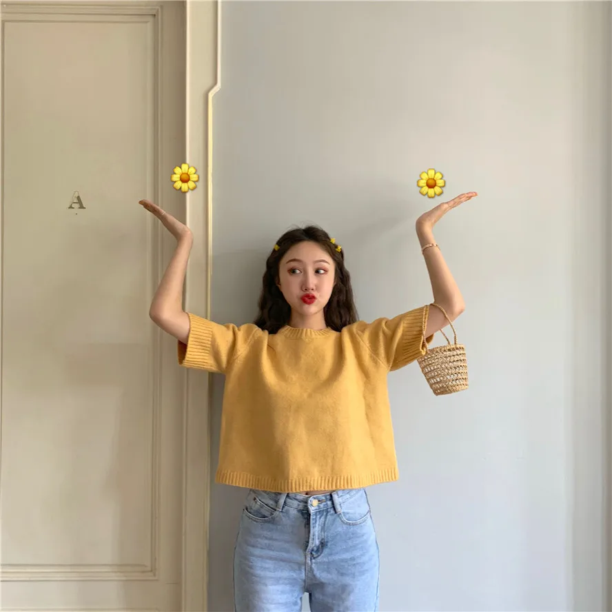 4 colors 2019 spring and summer solid color korean style short sleeve knited sweaters womens sweaters and pullovers (R5590)
4 colors 2019 spring and summer solid color korean style short sleeve knited sweaters womens sweaters and pullovers (R5590)