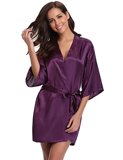 Women Silk Satin Short Night Robe Solid Kimono Robe Fashion Bath Robe Sexy Bathrobe Peignoir Femme Wedding Bride Bridesmaid Robe 125 HTB1XZVayWSWBuNjSsrbq6y0mVXak