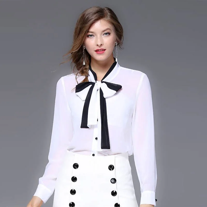 Fashion Women's Translucent Blouse with Neck Bow Chiffon Shirt Tops Blouses Women Shirts ssk018
Fashion Women's Translucent Blouse with Neck Bow Chiffon Shirt Tops Blouses Women Shirts ssk018