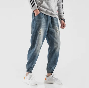 Summer Male Harem Pants Elastic Waist Hip Hop Denim Joggers thin Casual hole jeans Men's Ankle-length Ripped Jeans Light Blue
Summer Male Harem Pants Elastic Waist Hip Hop Denim Joggers thin Casual hole jeans Men's Ankle-length Ripped Jeans Light Blue