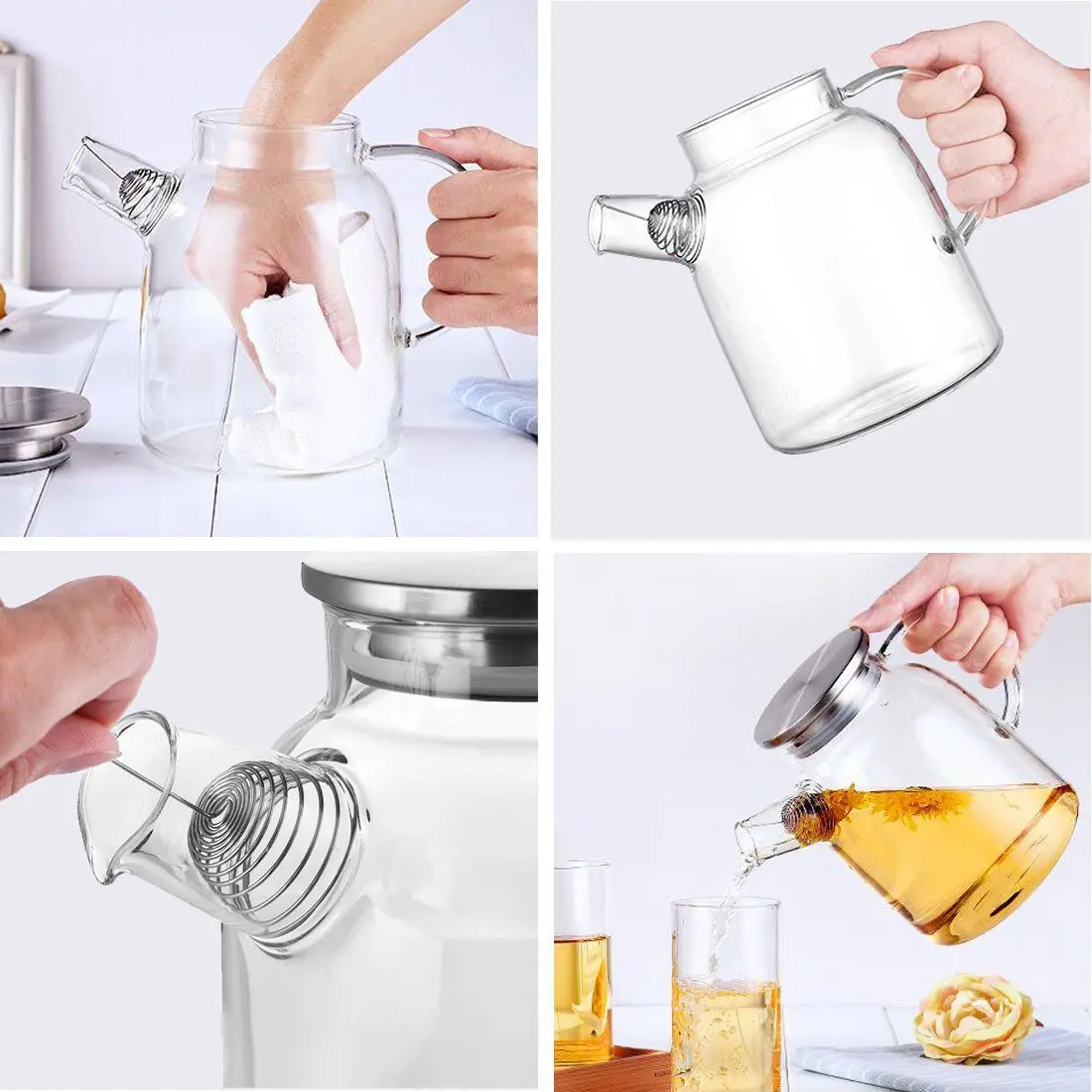 1800ml Water Pitcher, Resistant Transparent Glass Kettle Teapot Coffee Juice Jug with Stainless Strainer Functional
1800ml Water Pitcher, Resistant Transparent Glass Kettle Teapot Coffee Juice Jug with Stainless Strainer Functional