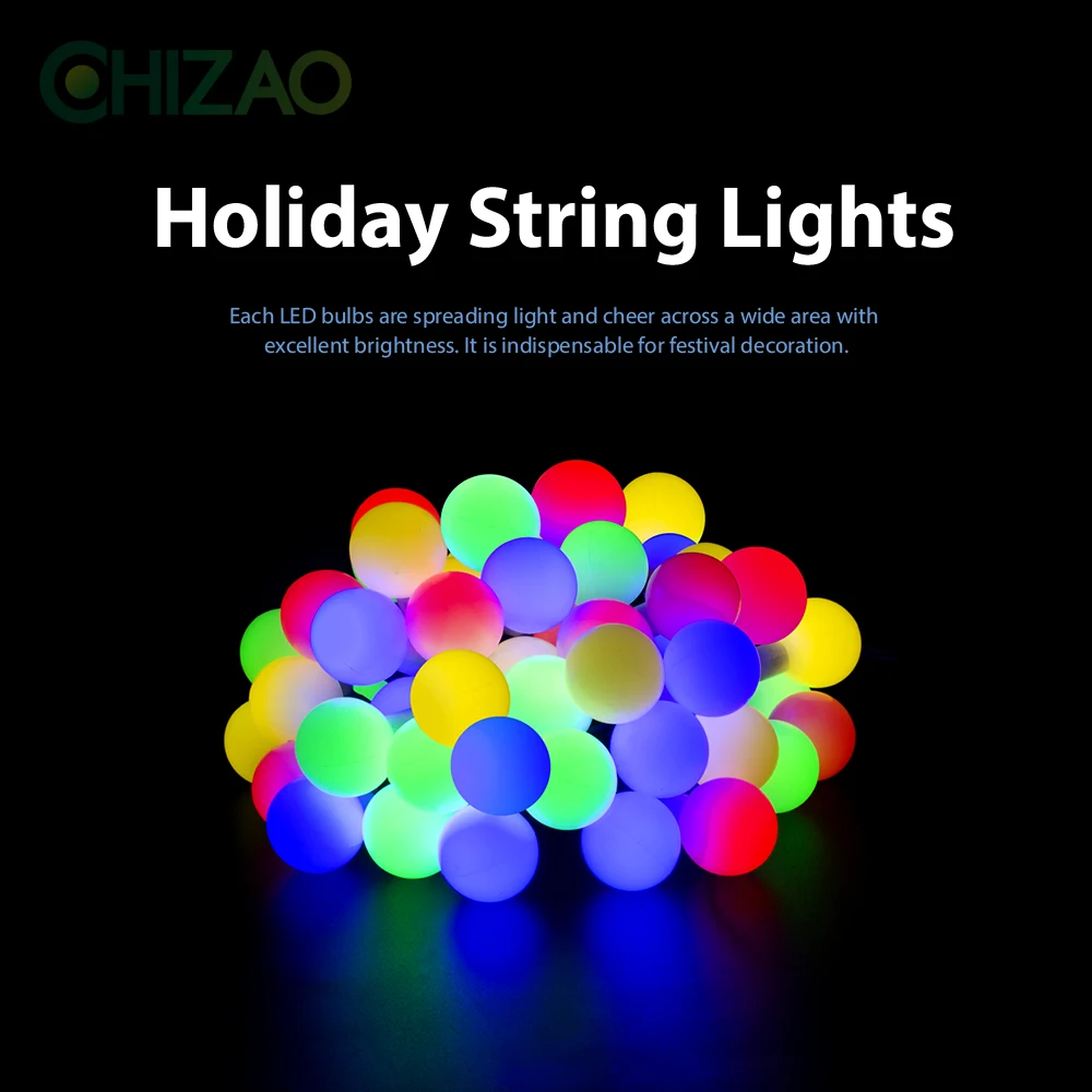 CHIZAO LED Holiday Multi-color Ball String Light Solar Power Waterproof IP65 for House Party Garden Tree Fence Decor wreath
CHIZAO LED Holiday Multi-color Ball String Light Solar Power Waterproof IP65 for House Party Garden Tree Fence Decor wreath