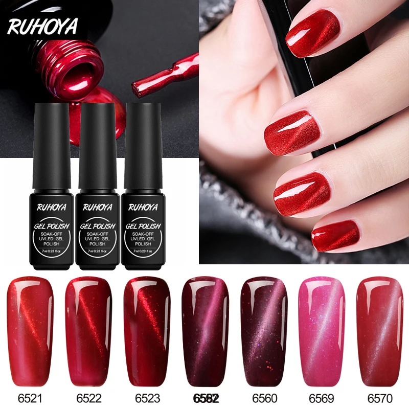 Ruhoya 7ml Red Fire Nail Design Gel Varnish Soak Off Uv Led 3D Magnetic Effect Cat Eyes Enamel Permanent Polish | Красота и здоровье