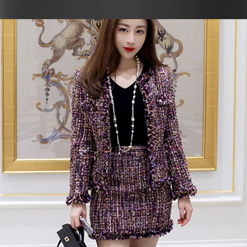 Purple tweed jacket + skirt suits 2019 spring / autumn / winter women's jacket new ladies 2 pieces set slim women's skirt suit
Purple tweed jacket + skirt suits 2019 spring / autumn / winter women's jacket new ladies 2 pieces set slim women's skirt suit