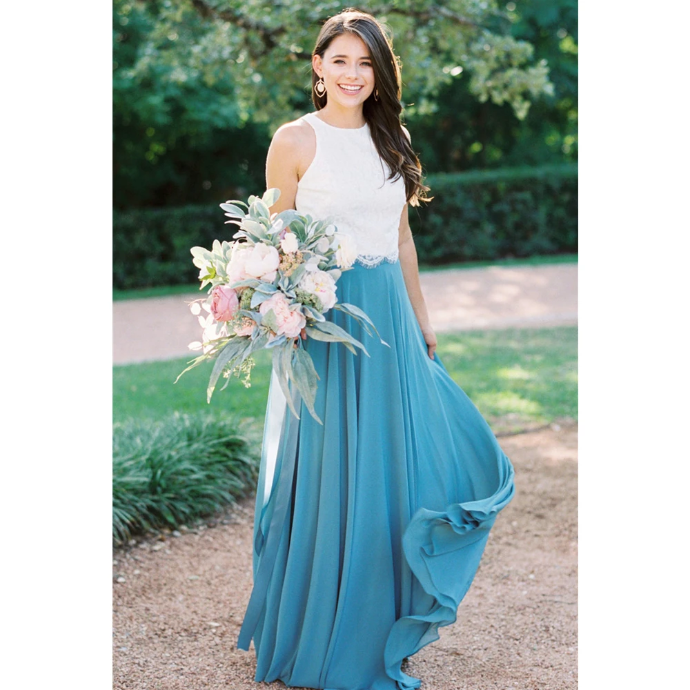 2019 Lace Chiffon Summer Wedding Party Gowns A Line Sleeveless Floor Length Light Blue Cheap Long Bridesmaid Dress Custom Made
2019 Lace Chiffon Summer Wedding Party Gowns A Line Sleeveless Floor Length Light Blue Cheap Long Bridesmaid Dress Custom Made