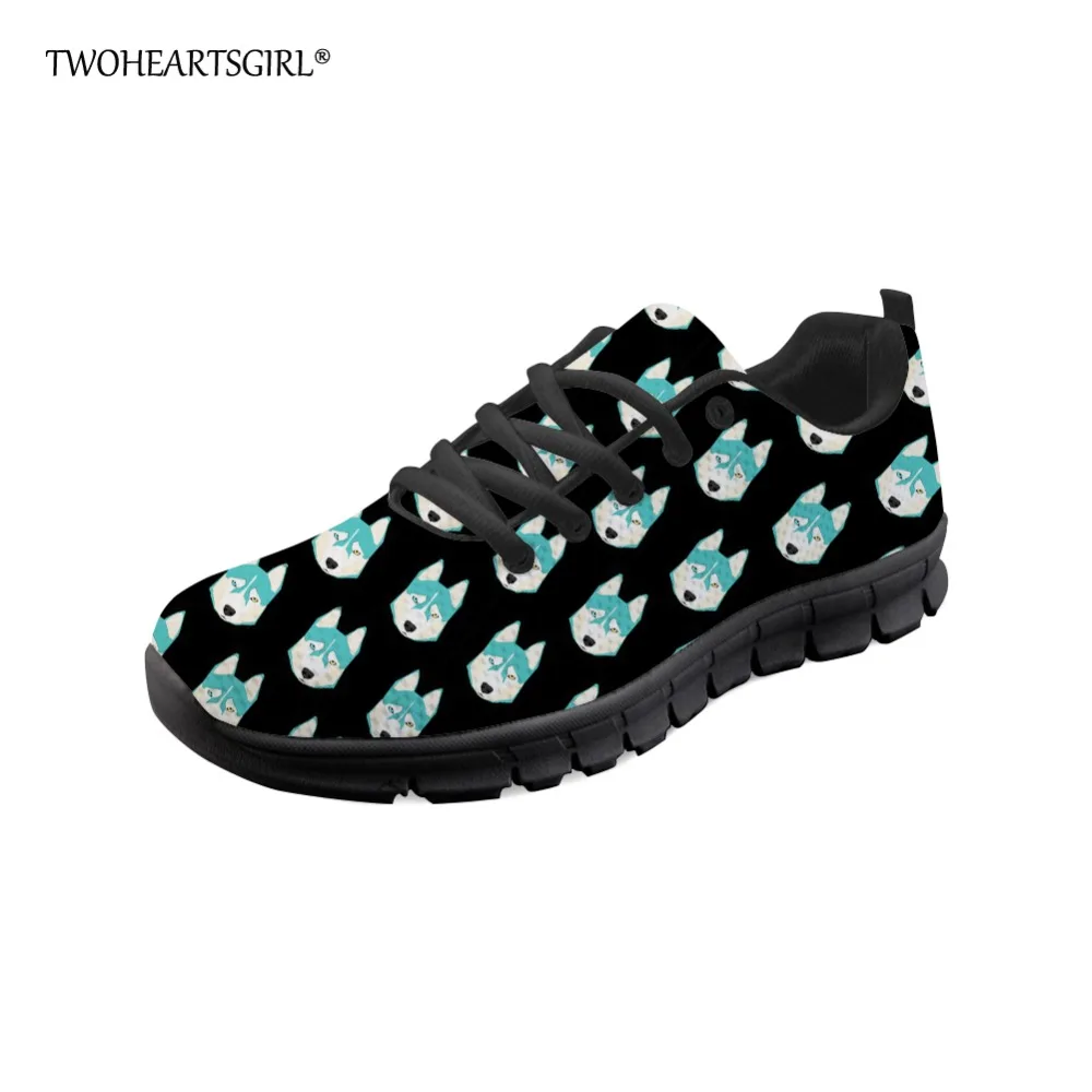 Twoheartsgirl Cool Animal Husky Print Mesh Shoes for Men Breathable Male Vulcanized Lace Up Sneakers Walking | Обувь