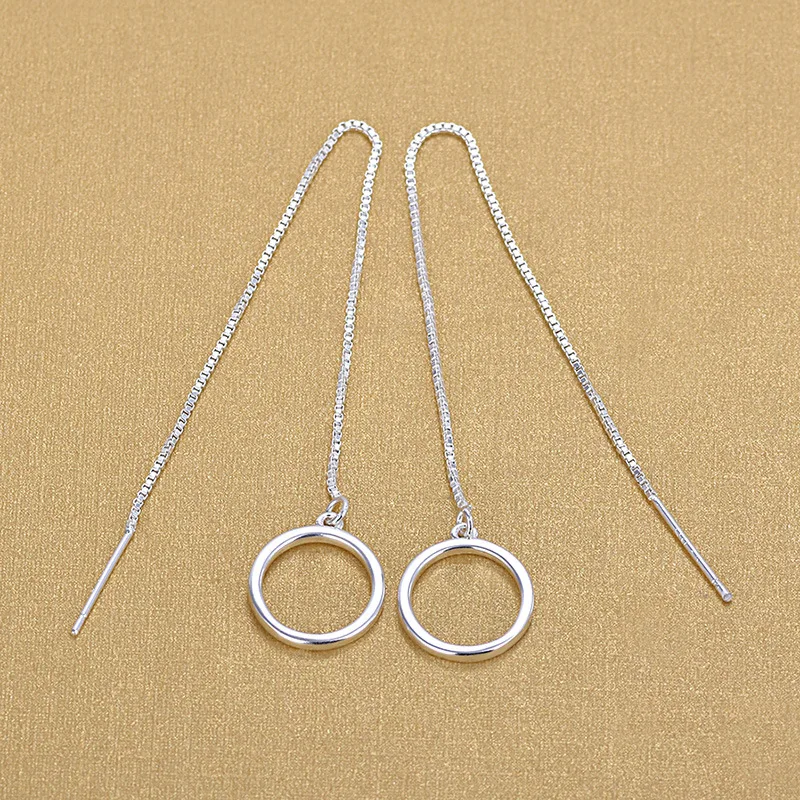 925 Sterling Silver Long Chain Earrings Simple Round Circle Tassel | Украшения и аксессуары
