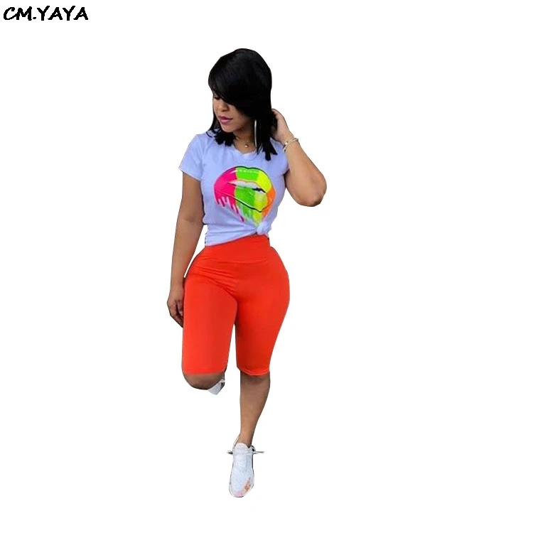 2019 women color lip month print o-neck short sleeve tee top knee length pants suit 2pcs set sporting tracksuit outfit N9100
2019 women color lip month print o-neck short sleeve tee top knee length pants suit 2pcs set sporting tracksuit outfit N9100